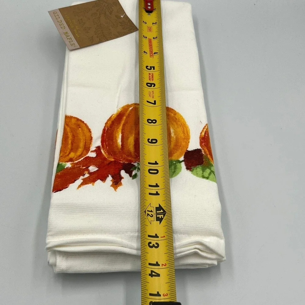 Gilded Maple Kitchen Towels Set of 2 White Orange Brand New Pumpkin Fall Decor